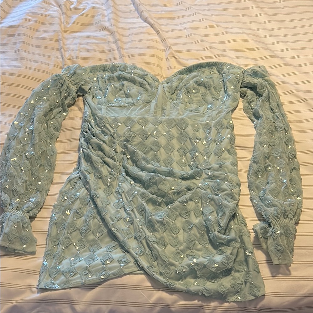 Asos Luxe sequin and rhinestone off the shoulder dress